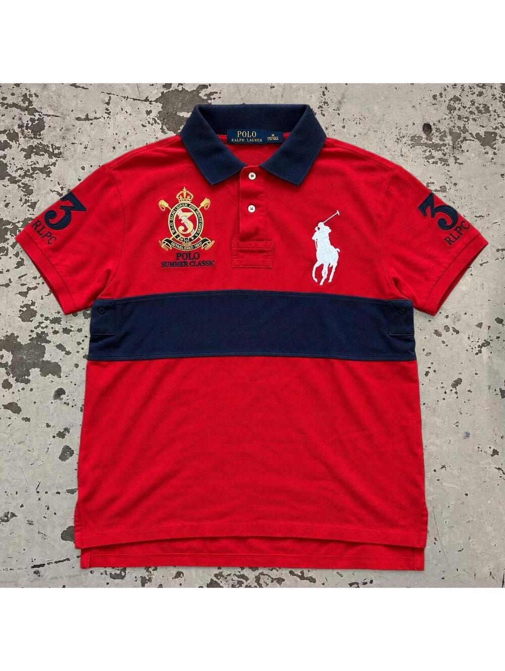 Crazy fire vintage style Polo Ralph Lauren red big pony polo shirt
